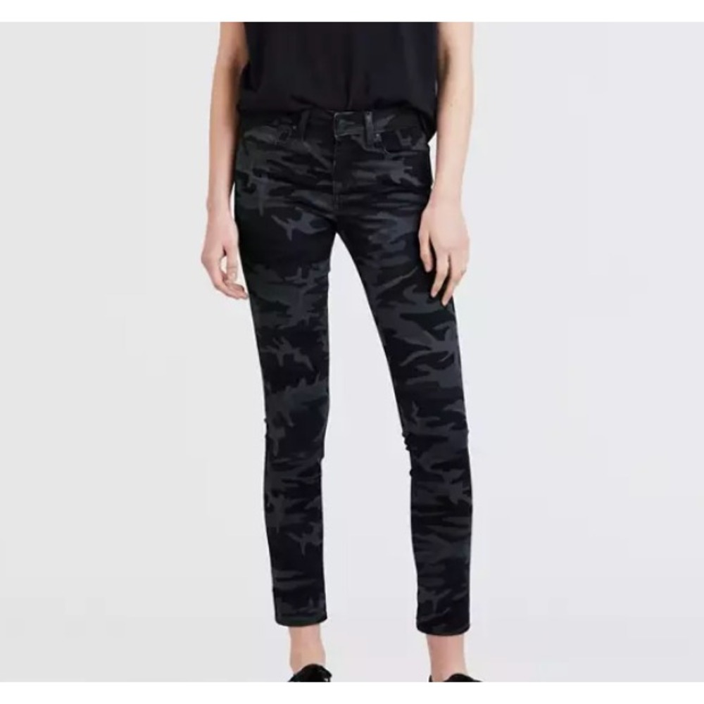 Levis 711 Skinny Jeans Womens 28 Grey Black Camouflage Mid Rise Stretch Pants - Picture 3 of 11